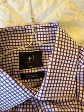 Le Château Men’s Purple Windowpane Tailored Dress Shirt
